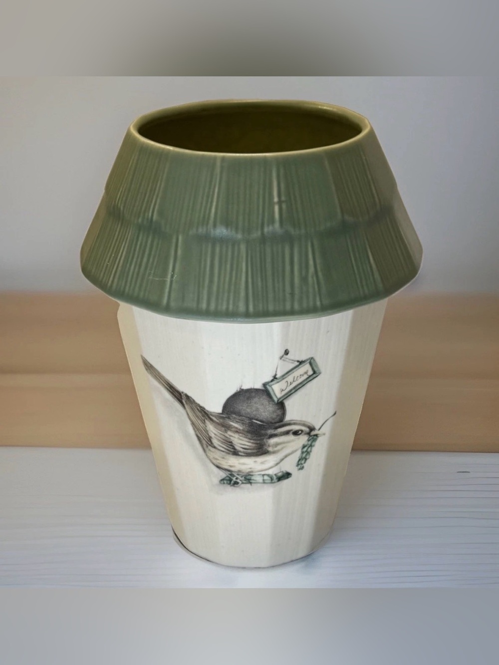 Pfaltzgraff Naturewood Utensil Holder Bird House Vintage Jar Vase Retired
